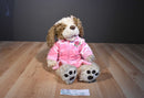 Build a Bear Shaggy Beige and Brown Dog in Pink Jacket/Skirt