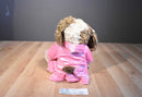 Build a Bear Shaggy Beige and Brown Dog in Pink Jacket/Skirt