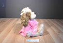 Build a Bear Shaggy Beige and Brown Dog in Pink Jacket/Skirt