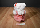 Build a Bear White and Pink Bear Plush Wearing Red Checkered Dress