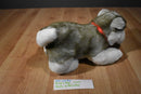 Build a Bear Gray and White Husky Beanbag Plush With Blue Eyes and Red Collar