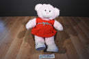 Build a Bear Pink and White Bear Plush in a Red Dress and White Shoes