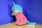 Ty Beanie Boos Fiona Pastel Blue Pink White Cat 2014 Beanbag Plush