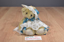 Handmade Tan Teddy Bear White Lace Dress Pearls Beanbag Plush