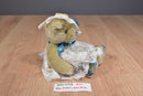 Handmade Tan Teddy Bear White Lace Dress Pearls Beanbag Plush