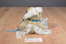 Handmade Tan Teddy Bear White Lace Dress Pearls Beanbag Plush