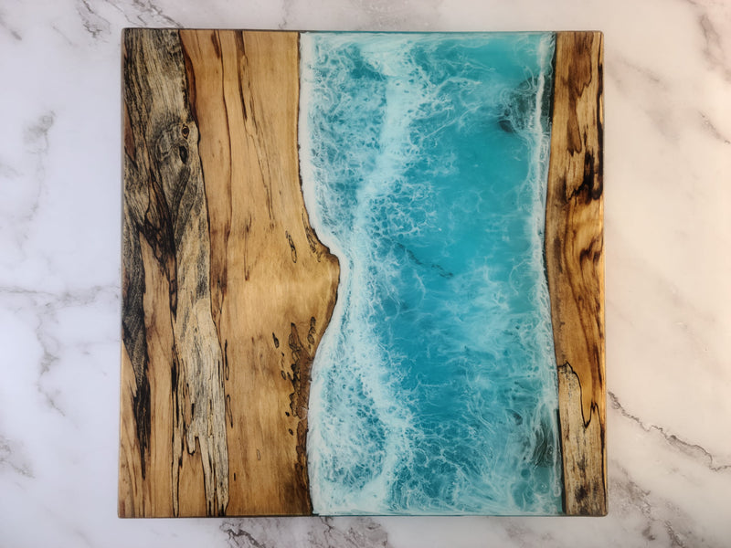 River Birch - Live Edge - Spalted - Blue Ocean Wave Epoxy Resin Serving Board