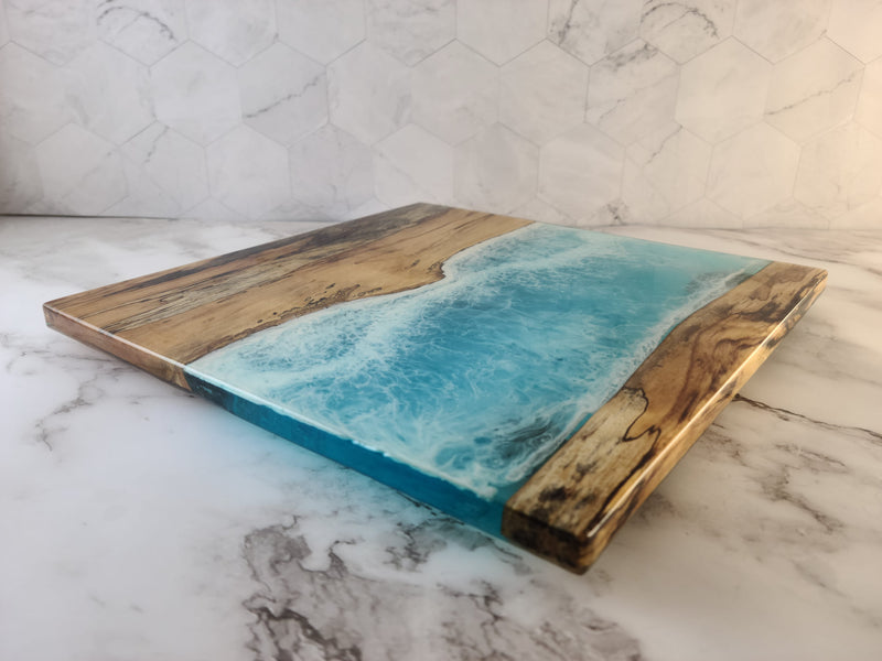 River Birch - Live Edge - Spalted - Blue Ocean Wave Epoxy Resin Serving Board