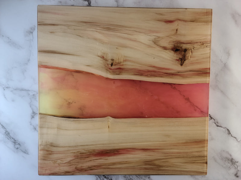 Box Elder Maple - Live Edge - Red & Yellow Gradient Epoxy Resin River Serving Board