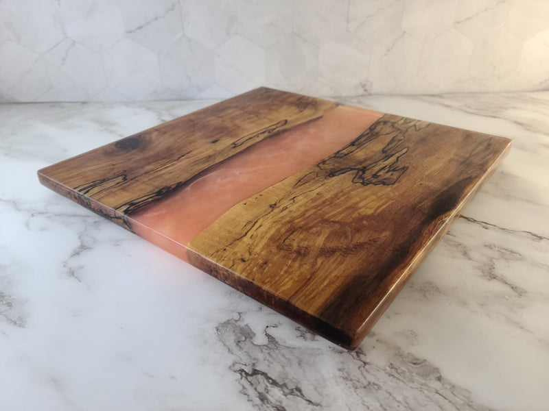 Silver Maple - Live Edge - Spalted - Orange Cream Epoxy Resin River Serving Board