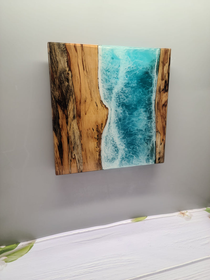 River Birch - Live Edge - Spalted - Blue Ocean Wave Epoxy Resin Serving Board