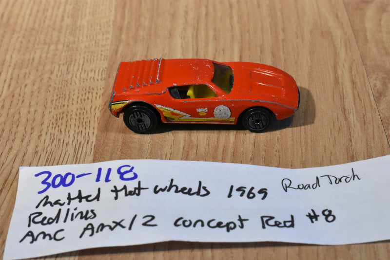 Mattel 1969 Hot Wheels Redlines AMC AMX 2 Concept 8 Red Car Hurricane Jack Surplus