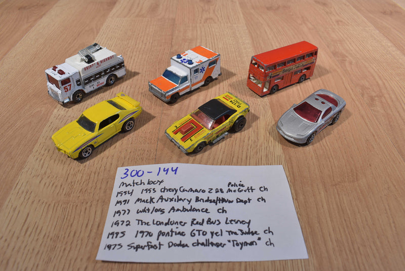 Mattel Matchbox 6 Cars Camaro Mack Ambulance Bus GTO Challenger