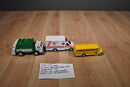 Funrise Garbage Truck/Kinsfun Yellow Bus and White/ Red Ambulance
