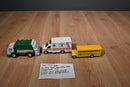 Funrise Garbage Truck/Kinsfun Yellow Bus and White/ Red Ambulance