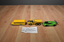 ERTL Dump Truck, Kinsfun Yellow Bus, Kinsmart Green Lambogini Vehicles
