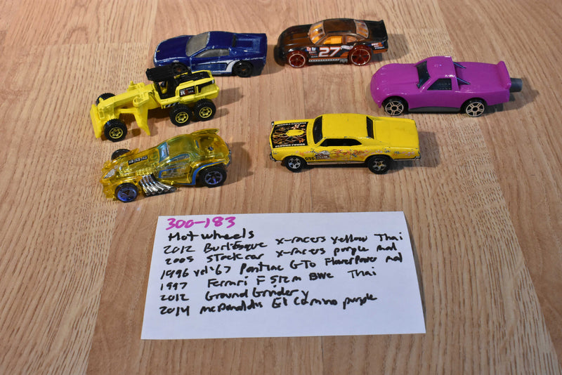 Mattel Hot Wheels 6 Cars Pontiac Ferrari Grinder X-Racers El Camino