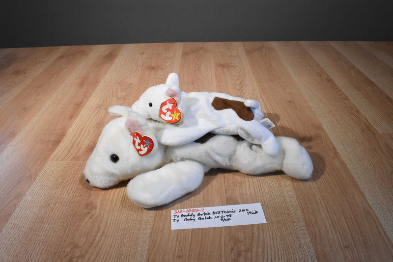Ty Buddy 2002 and Baby 1998 Butch Bull Terrier Beanbag Plush