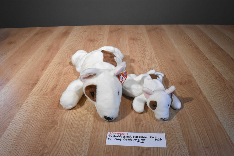 Ty Buddy 2002 and Baby 1998 Butch Bull Terrier Beanbag Plush