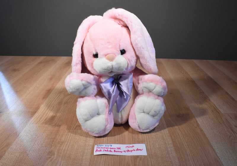 Commonwealth Pink and White Bunny Rabbit with Purple Bow Plush