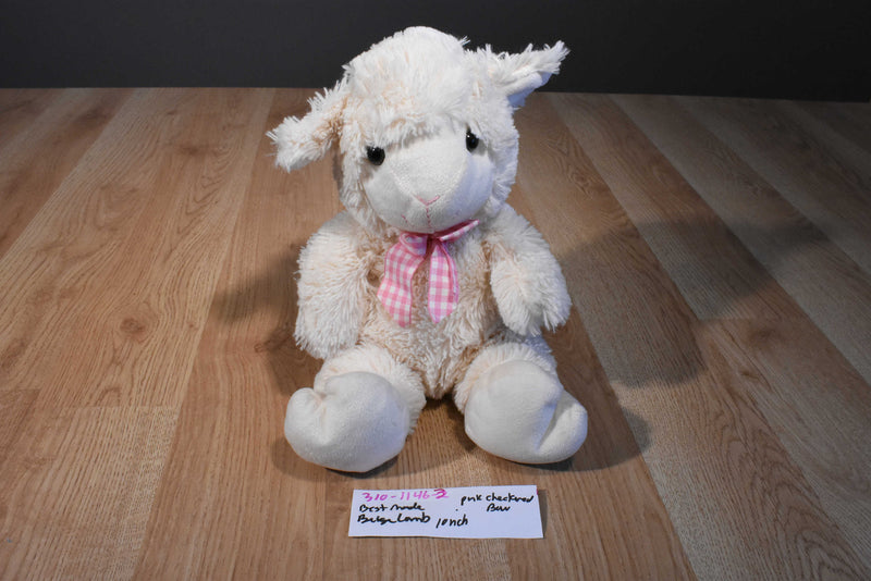 Best Made White and Beige Lamb 2014 Plush With Pink Checkered Bow