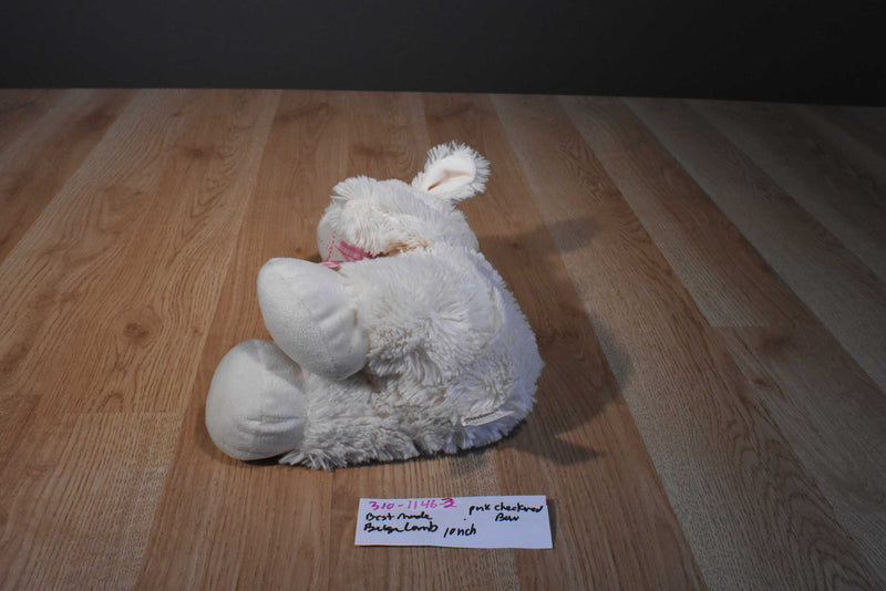 Best Made White and Beige Lamb 2014 Plush With Pink Checkered Bow