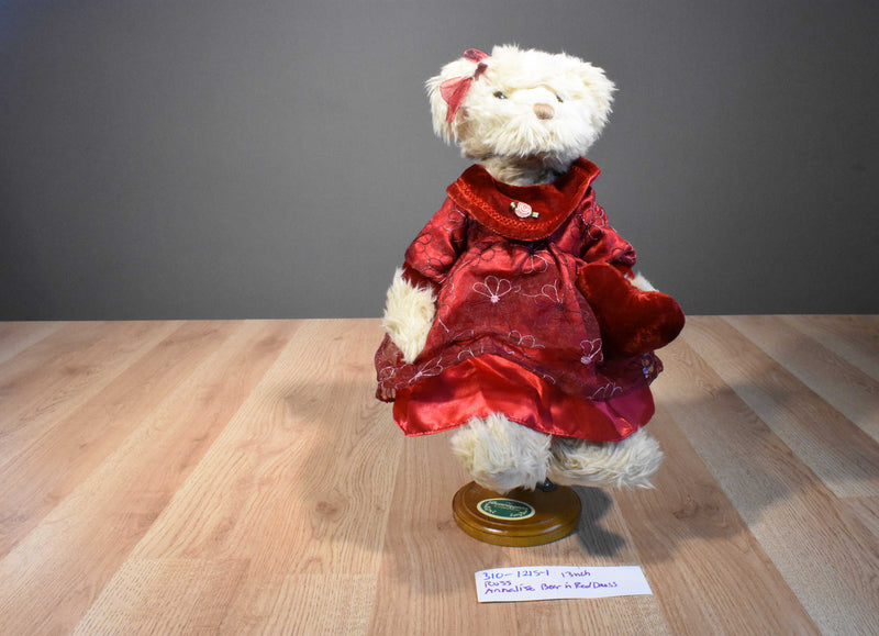Russ Annalise Beige Teddy Bear Beanbag Plush in Red Flower Dress Plush