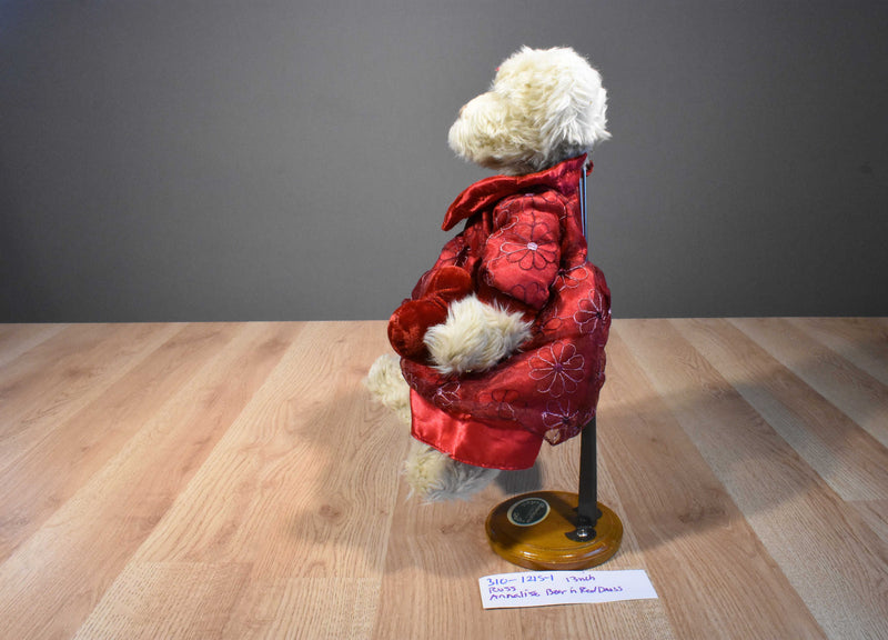 Russ Annalise Beige Teddy Bear Beanbag Plush in Red Flower Dress Plush