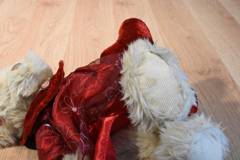 Russ Annalise Beige Teddy Bear Beanbag Plush in Red Flower Dress Plush