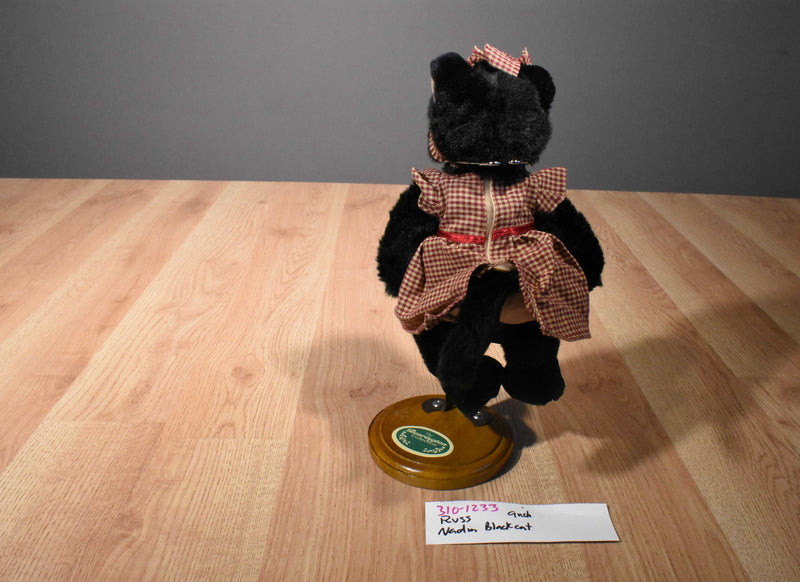 Russ Nadia Black and White Cat Beanbag Plush in a Red Tan Checkered Dress