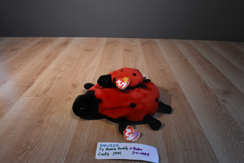 Ty Beanie Buddy 1999 and Baby 1995 Lucky Ladybug Beanbag Plushes
