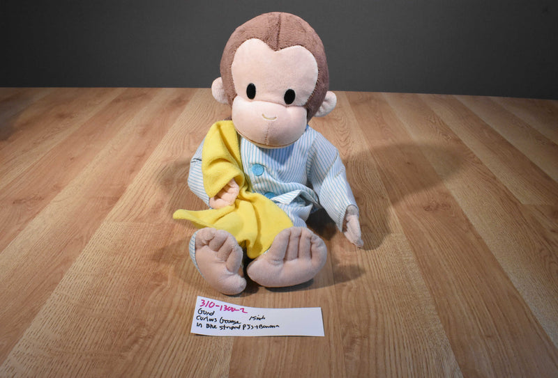 Gund Curious George in Blue Striped Pajamas W/ Yellow Blanket Plush