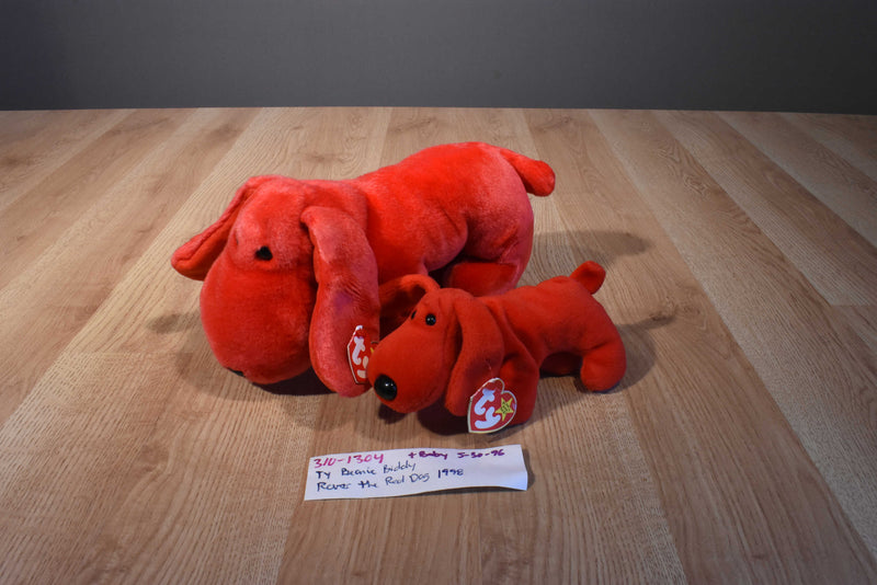 Ty Beanie Buddy 1998 and Baby 1996 Rover Red Dog Beanbag Plushes