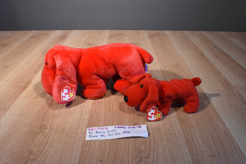 Ty Beanie Buddy 1998 and Baby 1996 Rover Red Dog Beanbag Plushes