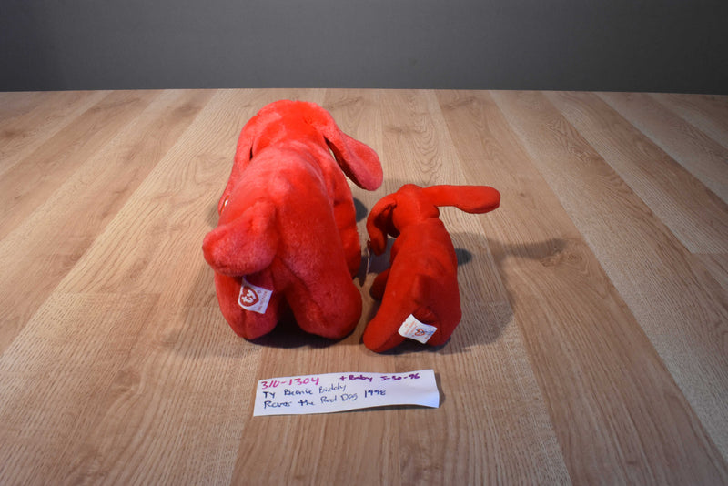 Ty Beanie Buddy 1998 and Baby 1996 Rover Red Dog Beanbag Plushes