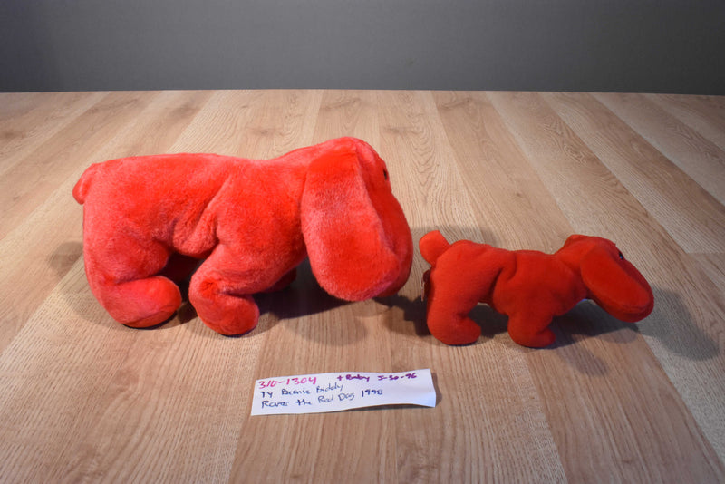 Ty Beanie Buddy 1998 and Baby 1996 Rover Red Dog Beanbag Plushes