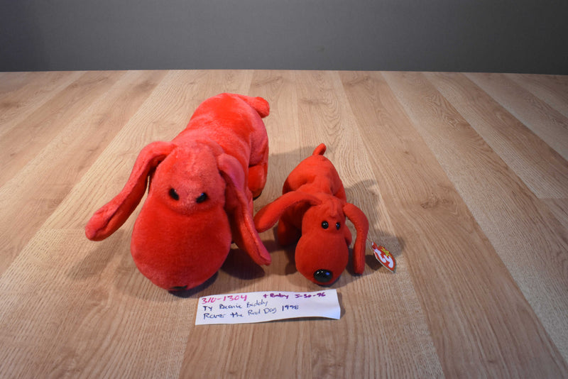 Ty Beanie Buddy 1998 and Baby 1996 Rover Red Dog Beanbag Plushes
