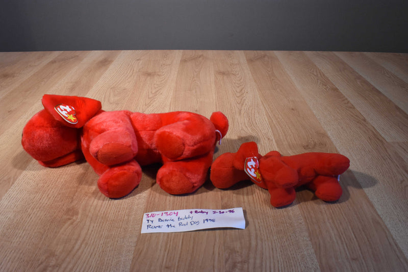 Ty Beanie Buddy 1998 and Baby 1996 Rover Red Dog Beanbag Plushes