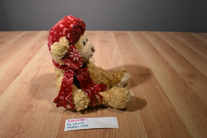 Ty Classic Hudson Brown Bear Red Cap and Scarf 2006 Beanbag Plush