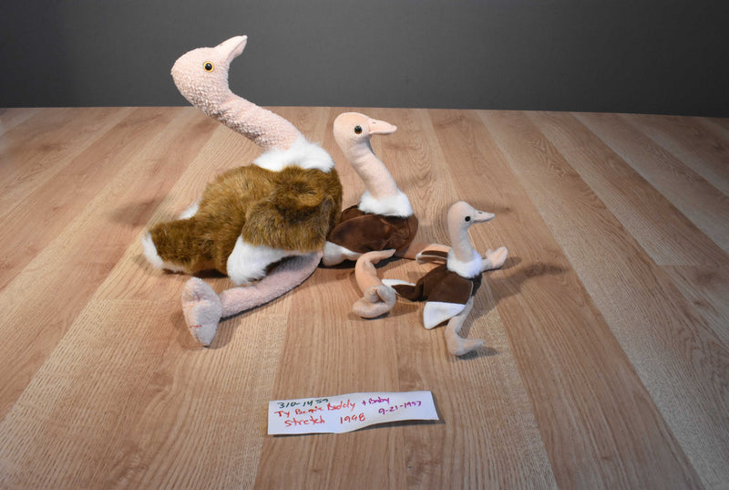 Ty Beanie Buddy 1998, Baby 1997 and Teenie Beanie Stretch Ostriches Beanbag Plushes