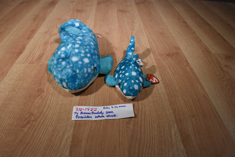 Ty Beanie Buddy 2002 and Baby 2000 Poseidon Whale Shark Beanbag Plushes