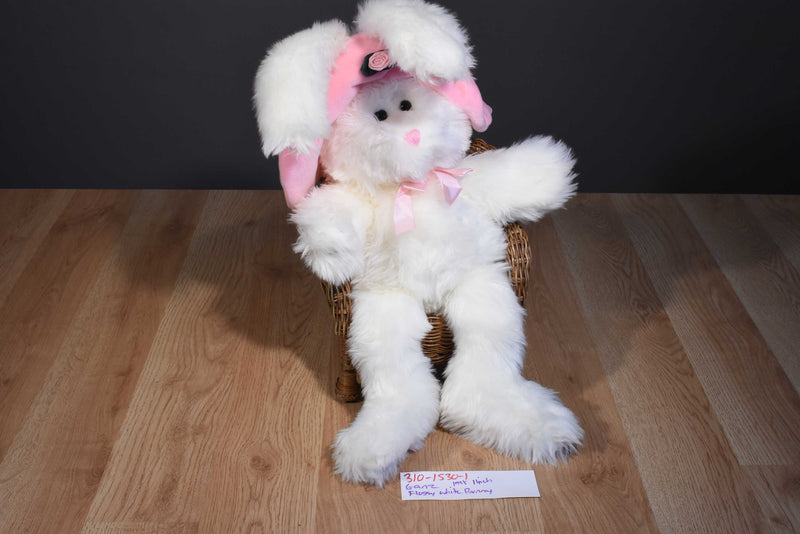 Ganz Flossy the White Bunny Rabbit with Pink Hat 1998 Beanbag Plush