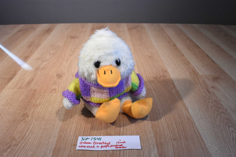 Gibson Greetings White Duck in Purple Sweater 1997 Plush