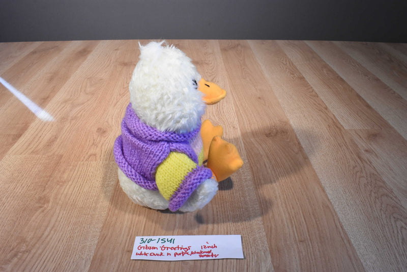 Gibson Greetings White Duck in Purple Sweater 1997 Plush
