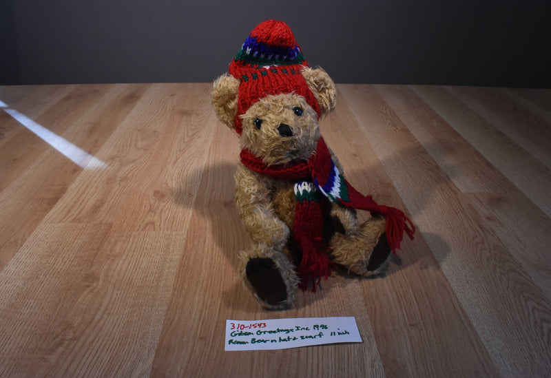 Gibson Greetings Brown Teddy Bear in Red Hat and Scarf 1996 Plush