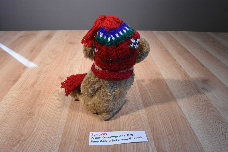 Gibson Greetings Brown Teddy Bear in Red Hat and Scarf 1996 Plush