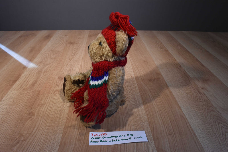 Gibson Greetings Brown Teddy Bear in Red Hat and Scarf 1996 Plush