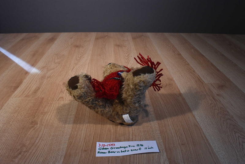 Gibson Greetings Brown Teddy Bear in Red Hat and Scarf 1996 Plush