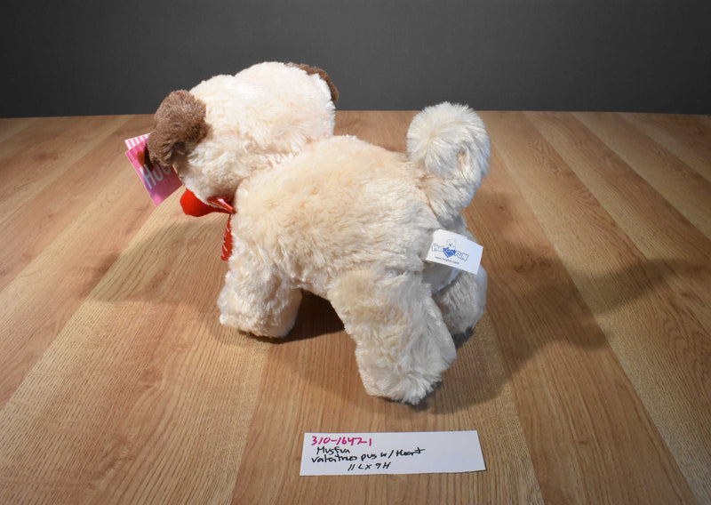 Hugfun Valentines Pug Dog Holding a Red Bone Plush