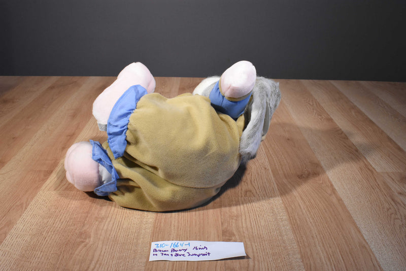 Brown Bunny in Tan and Blue Jumpsuit Happy Easter Plush